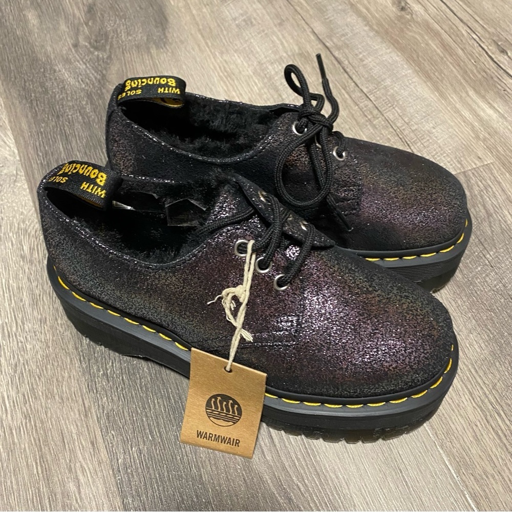 Dr Martens 1461 Quad Metallic Platforms With Yellow Stitching Size 37(6) NEW - Picture 2 of 9